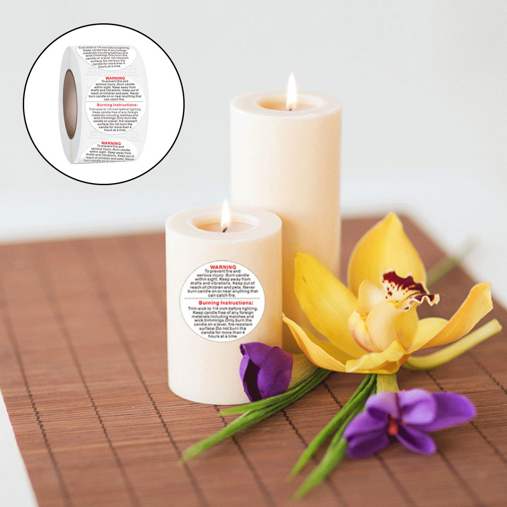 500Pcs 1.5inch Candle Warning Labels Jar Container Stickers Labels for