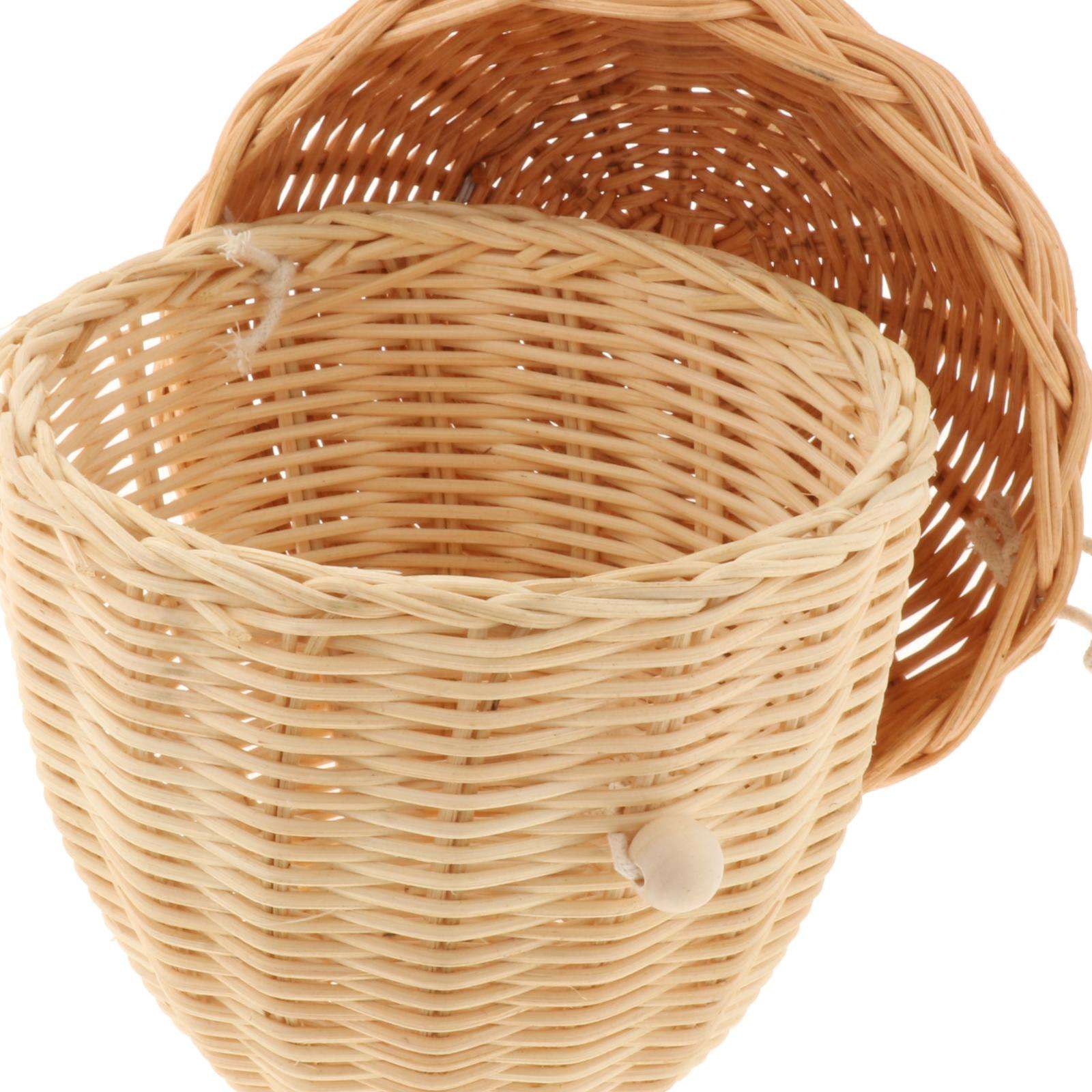 Lady Cute Handmade Woven Rattan Basket with Handles Tote Bucket Kid Room
