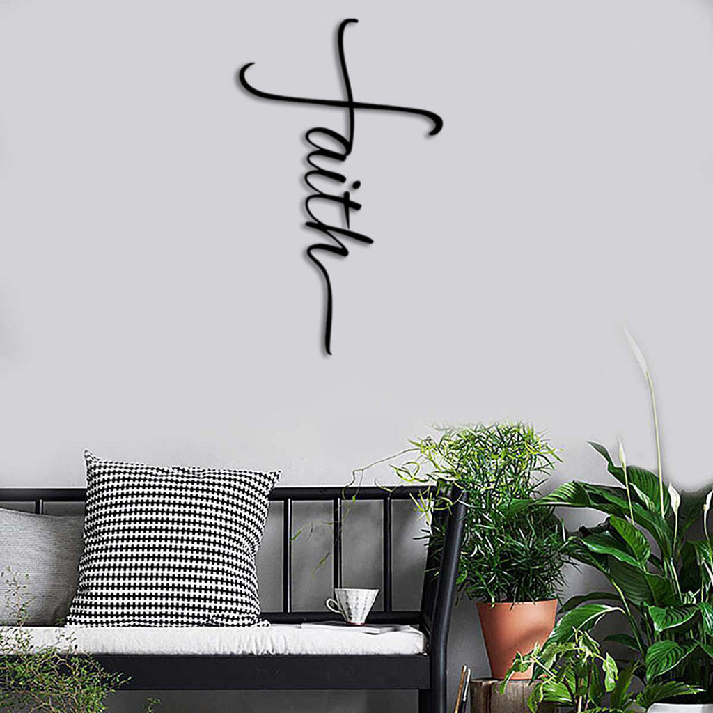 Home Modern Unique Decor Metal Faith Wall Art Artwork Sculpture for Bedroom