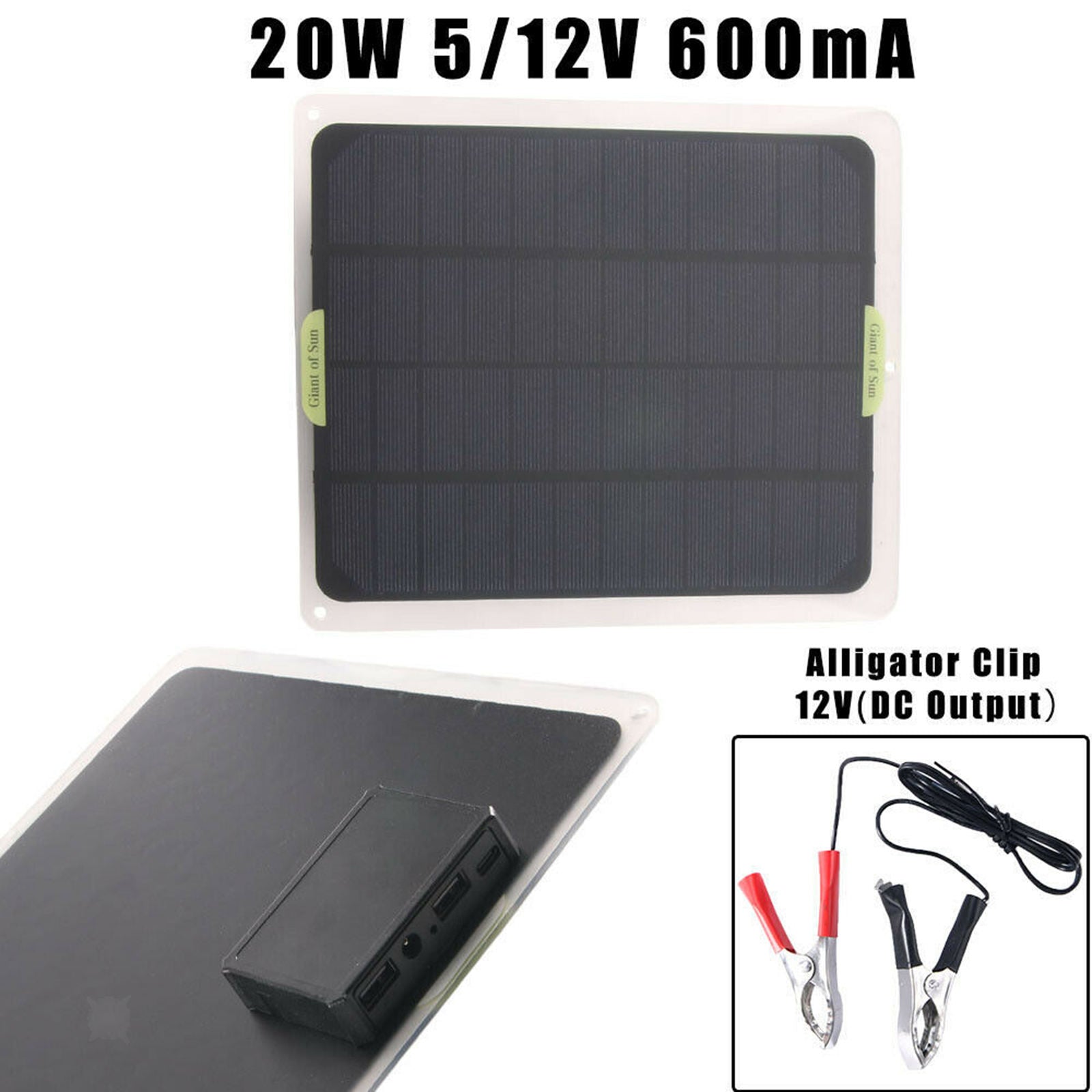20W Solar Panel Charger Travel Phone Charger for Outdoor Picnic Garden Porch