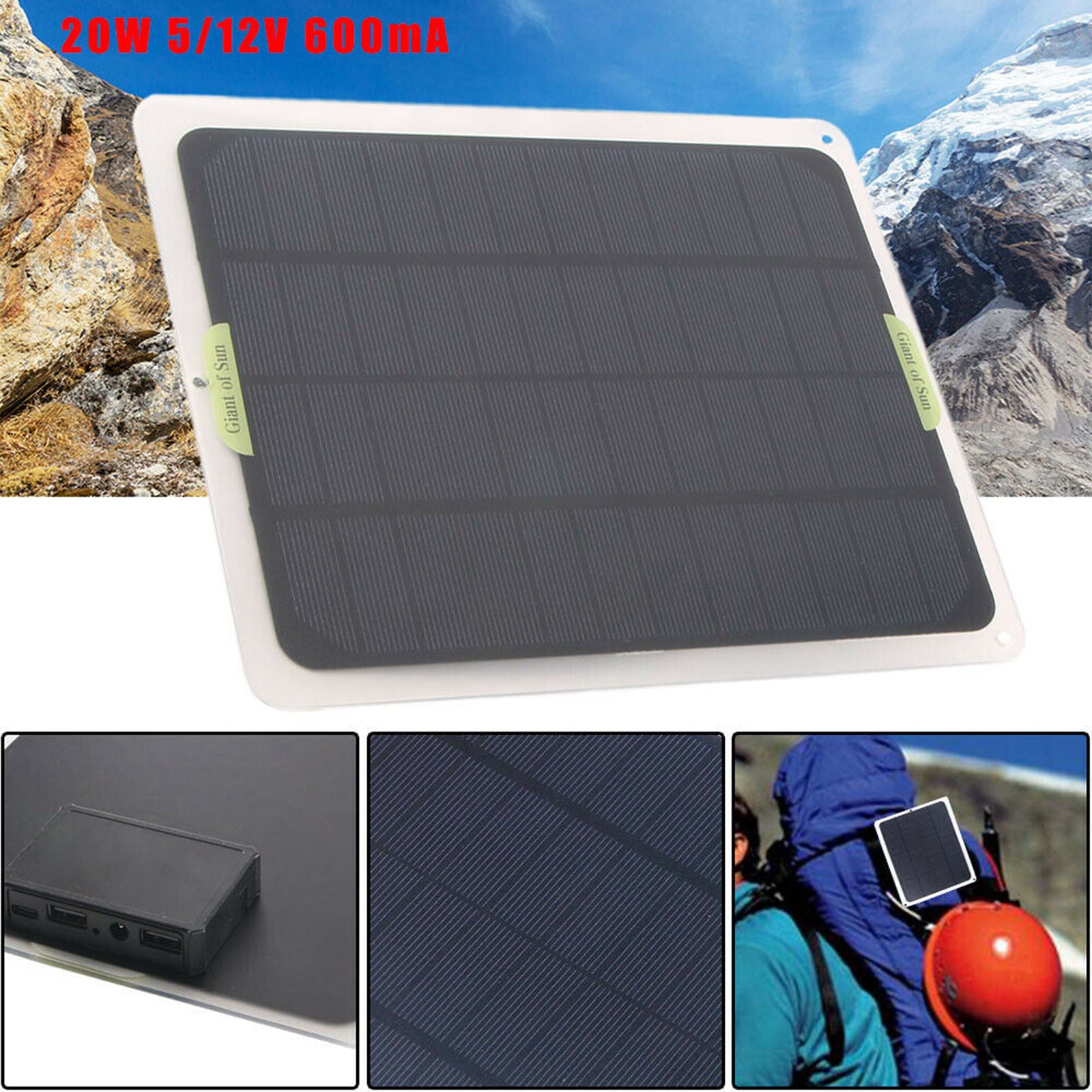20W Solar Panel Charger Travel Phone Charger for Outdoor Picnic Garden Porch
