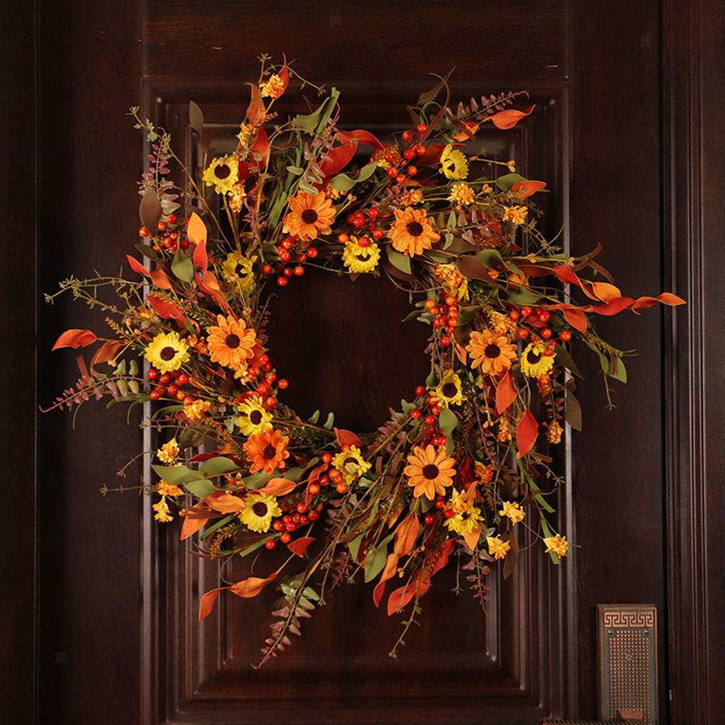 Autumn Fall Harvest Daisy Garland Wreath 26" Wall Decor Halloween Christmas