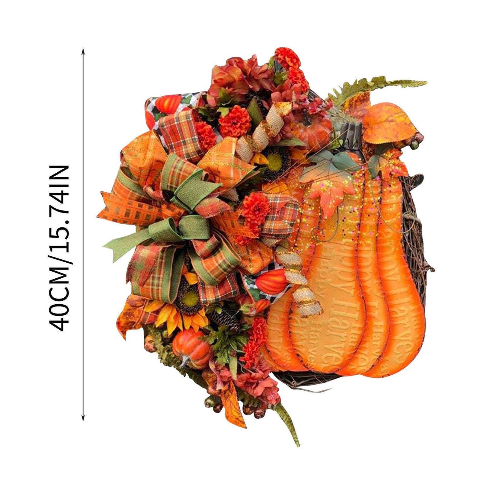 16 Inch Door Wreath with Pumpkins Leaf Festival Halloween Door Swag Decor