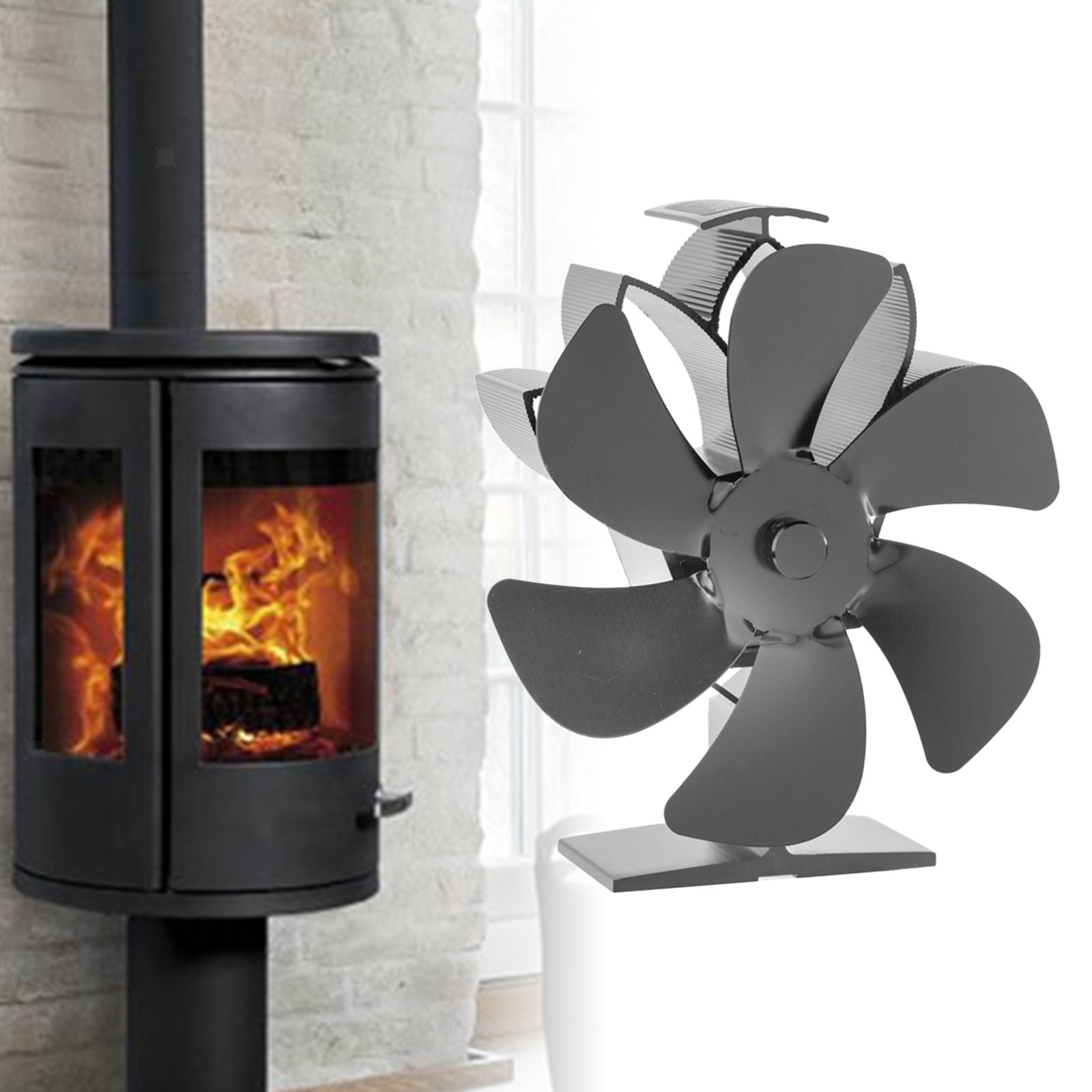6 Blades Heat Powered Fireplace Fan Wood/Logs Stove Fan Silent Effective Fan