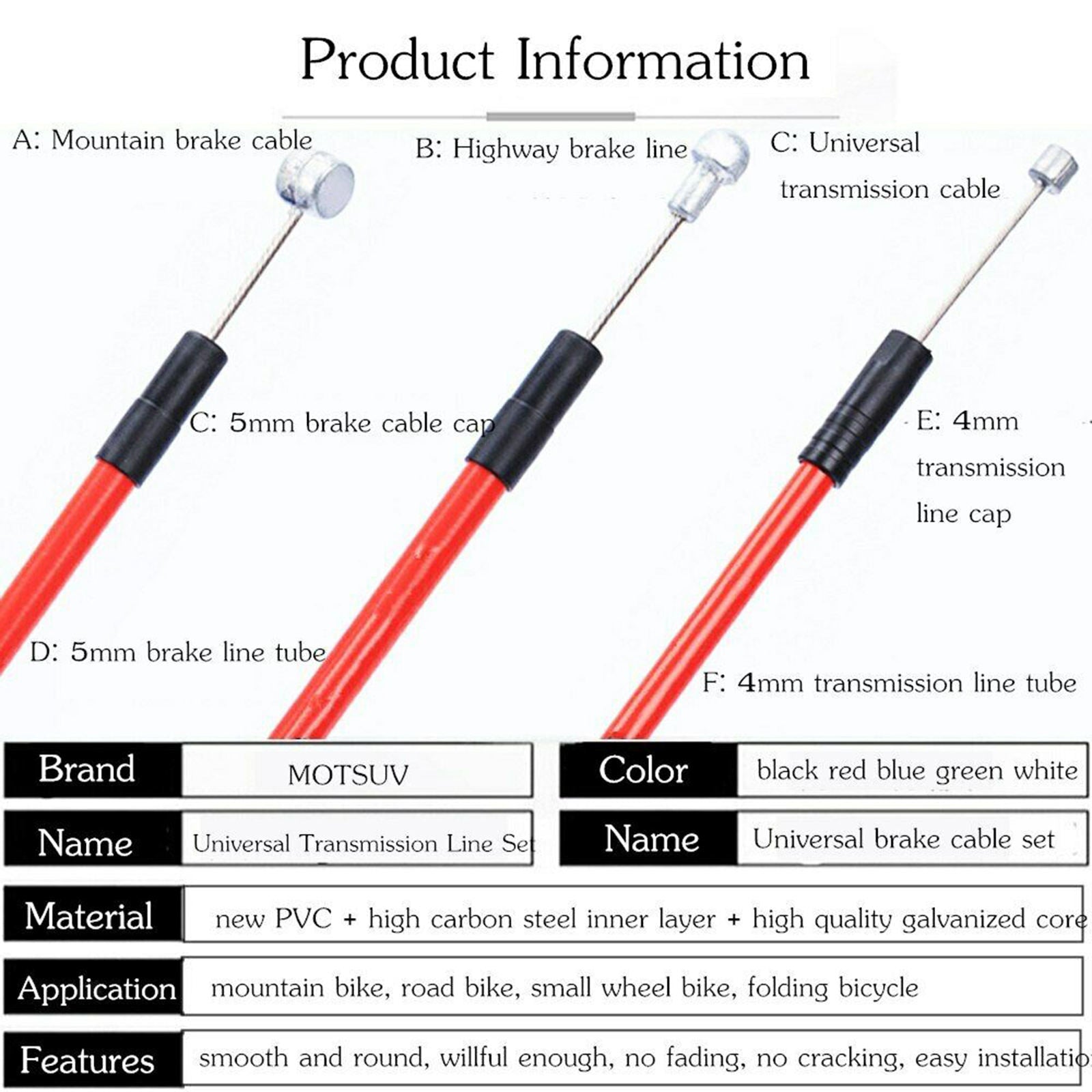 Road MTB Bike Shifter Housing Front Rear Shift/Brake Inner Cable Set Red