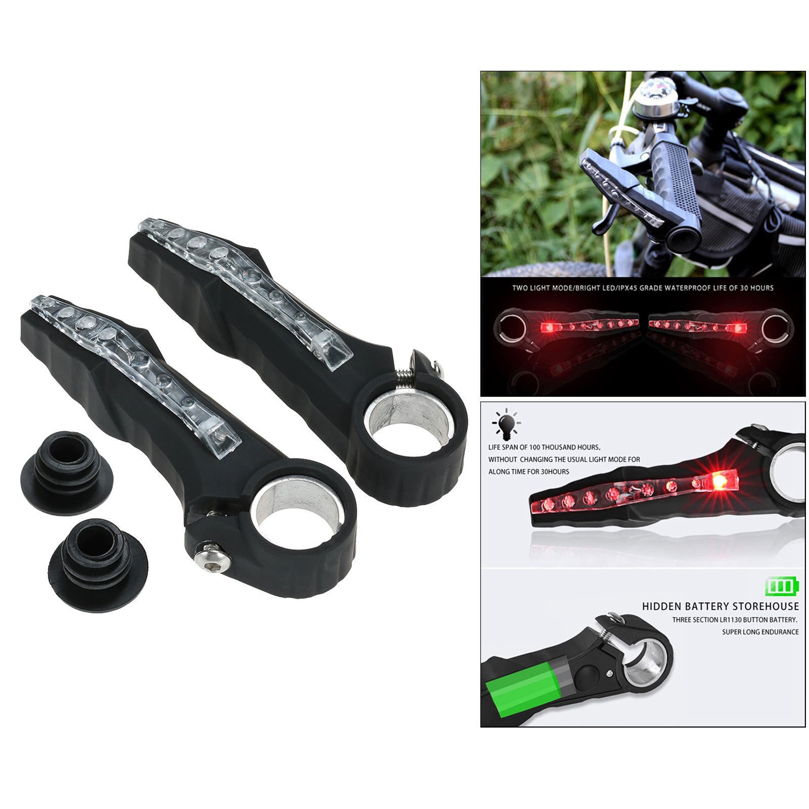 2x Bicycle Handlebar Grips Light Bar End Safety Lamp Road Bikes Cycling