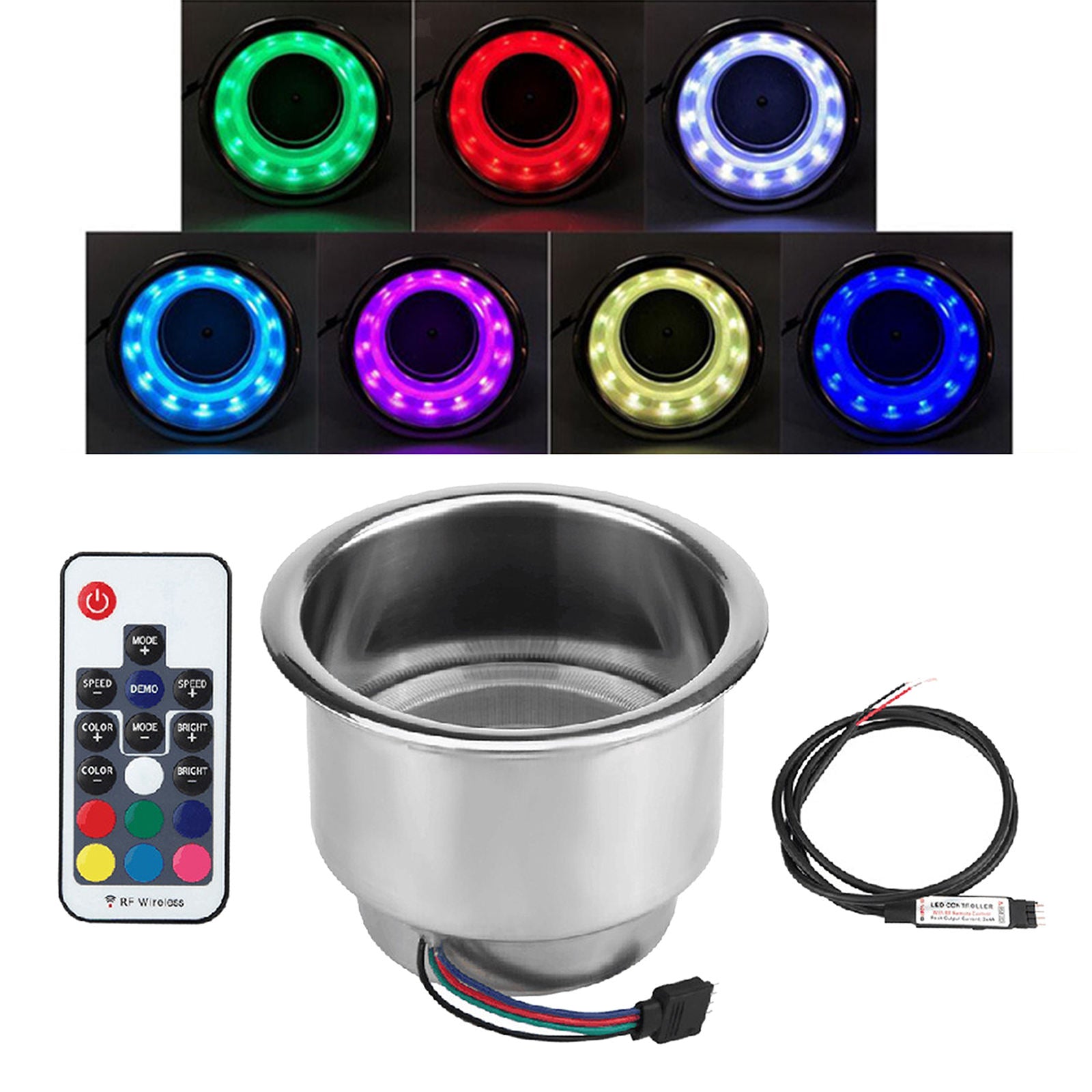 Stainless Steel Cups Holder Interiors DC 12V 3W LED Lights Marine Car Camper