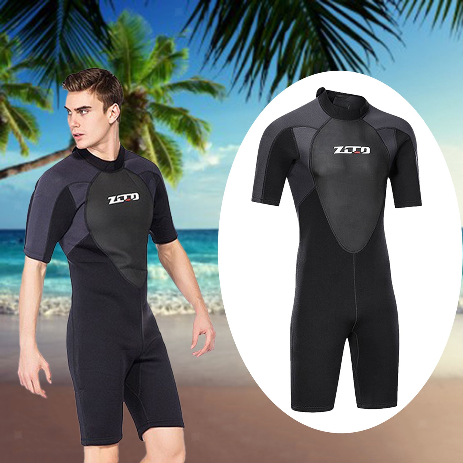 Mens 3mm Shorty Wetsuit Back Zip Dive Skin for Snorkeling Surfing Suits L