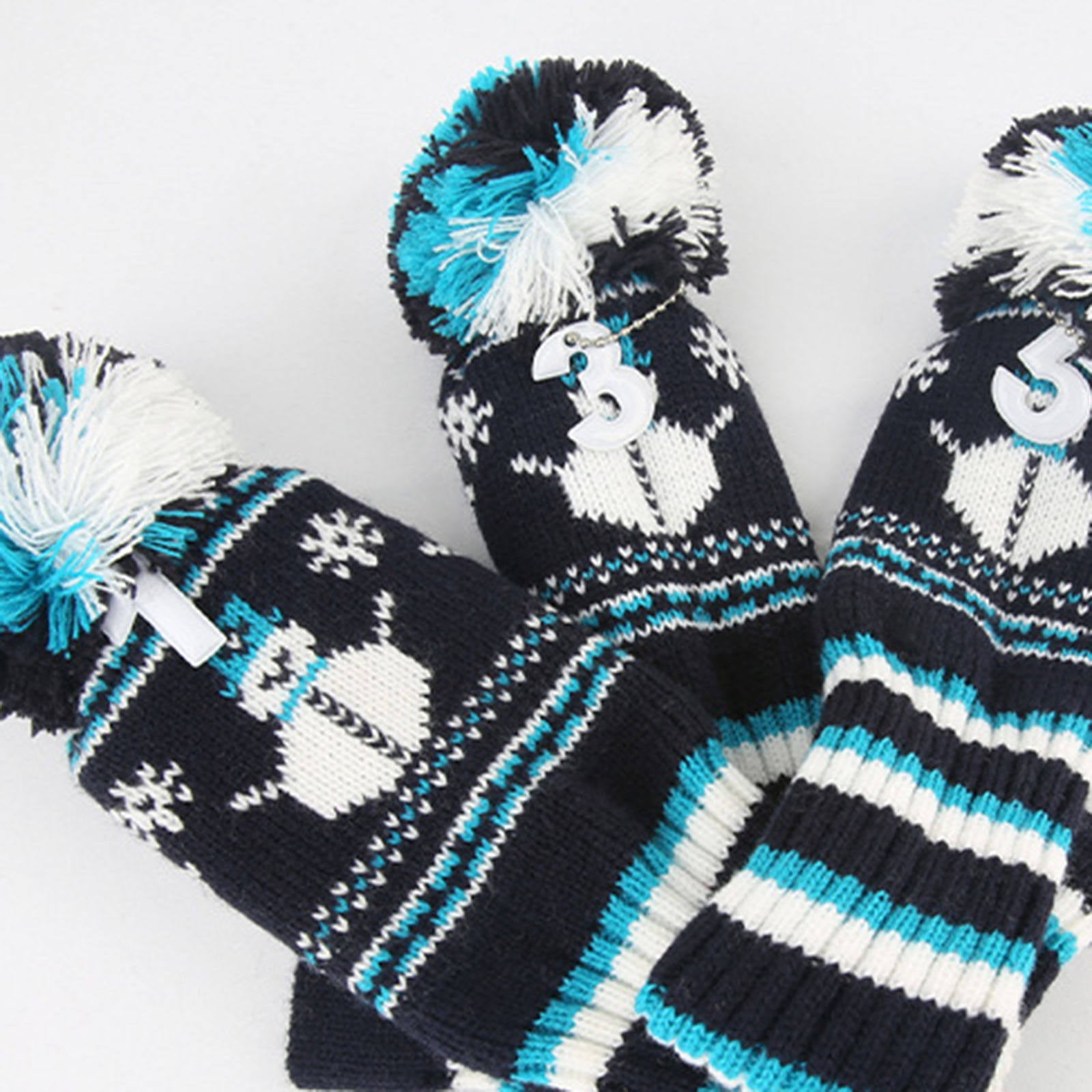 3Pcs Soft Golf Club Knit Headcover Long Neck Pom Pom Knit Head Covers Club Shaft