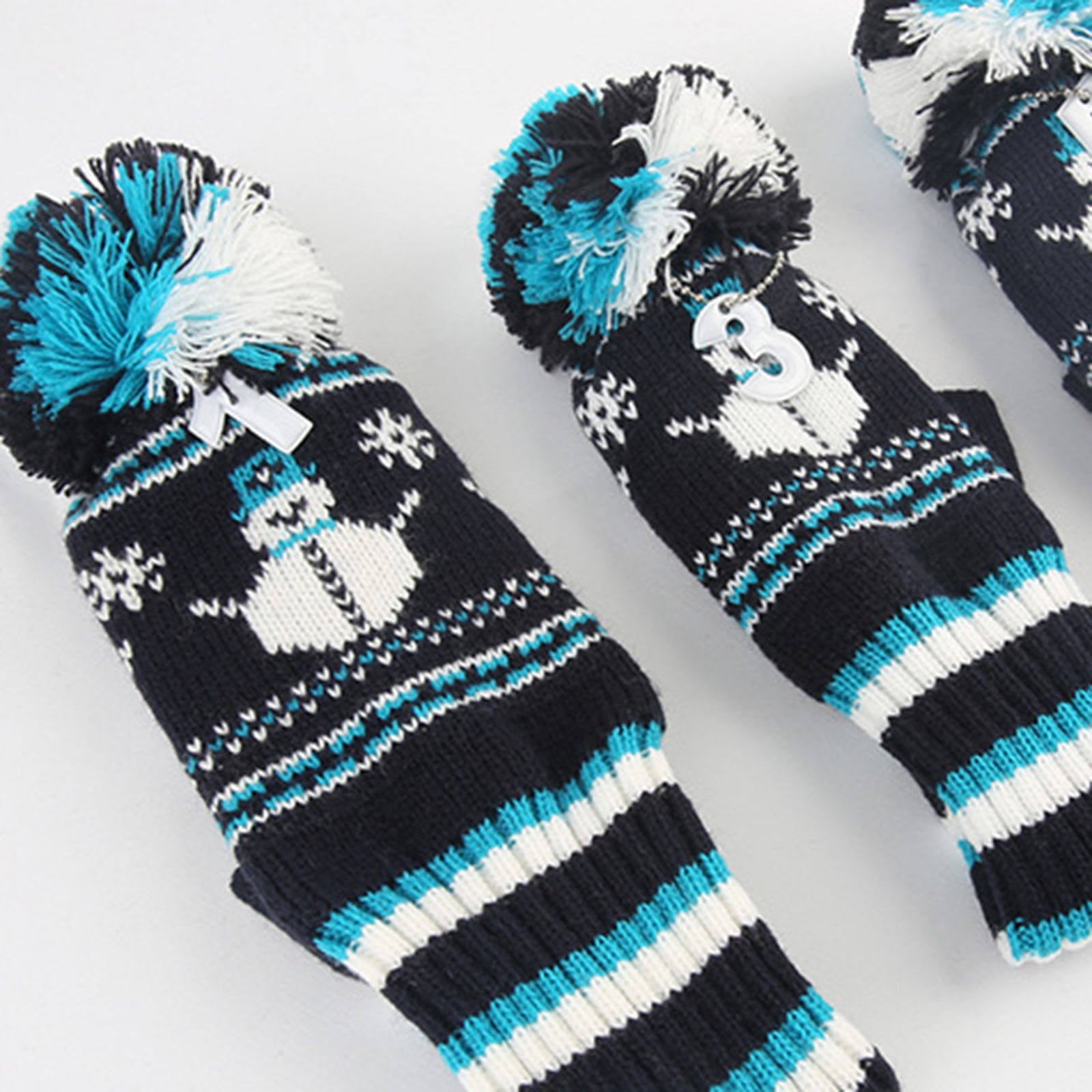 3Pcs Soft Golf Club Knit Headcover Long Neck Pom Pom Knit Head Covers Club Shaft