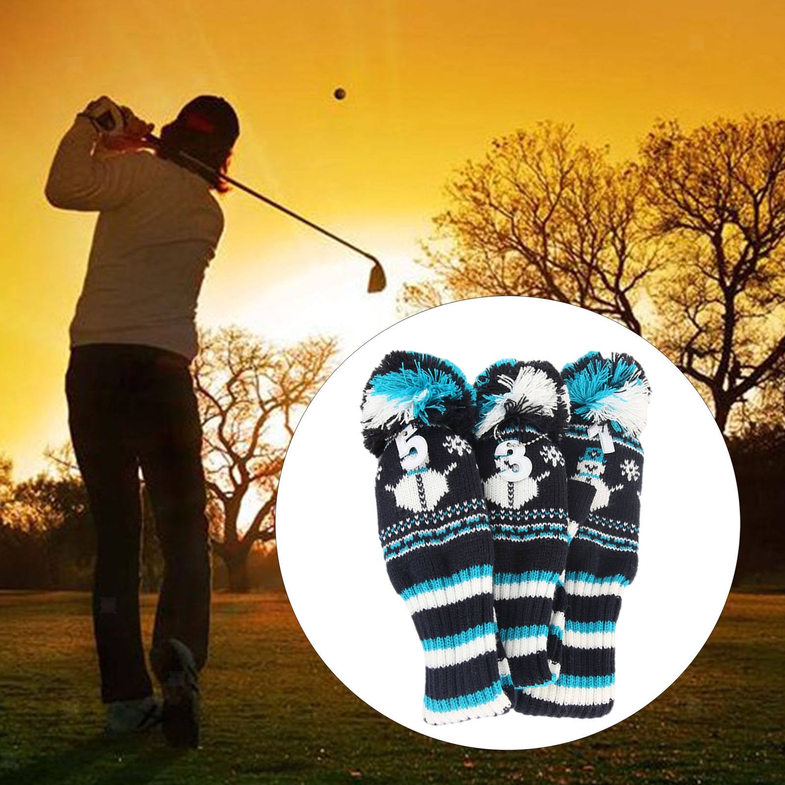 3 Golf Club Knit Headcover Fairway Woods Driver Hybrid Head Covers Protector