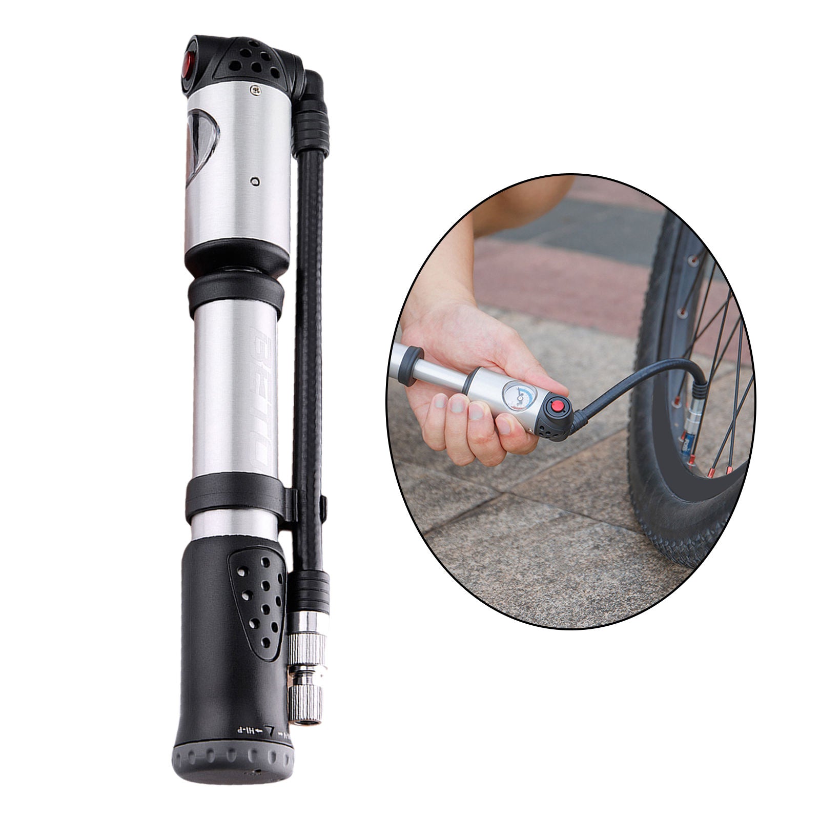 Bike Pump Accurate Inflation with Gauge Portable Inflator for MTB Road Bike