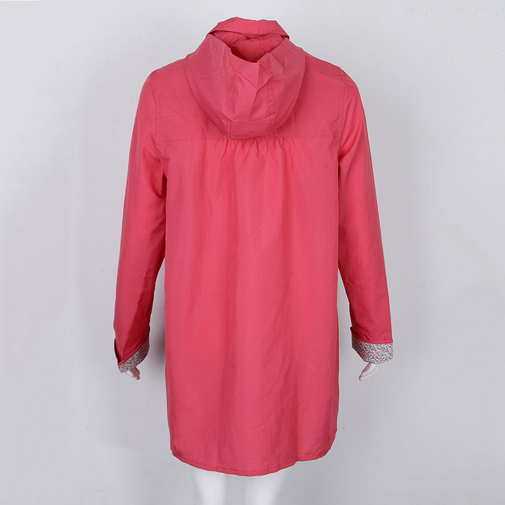 Ladies Waterproof Rain Jacket Coat Outdoor Hood Raincoat Lightweight Poncho Pink