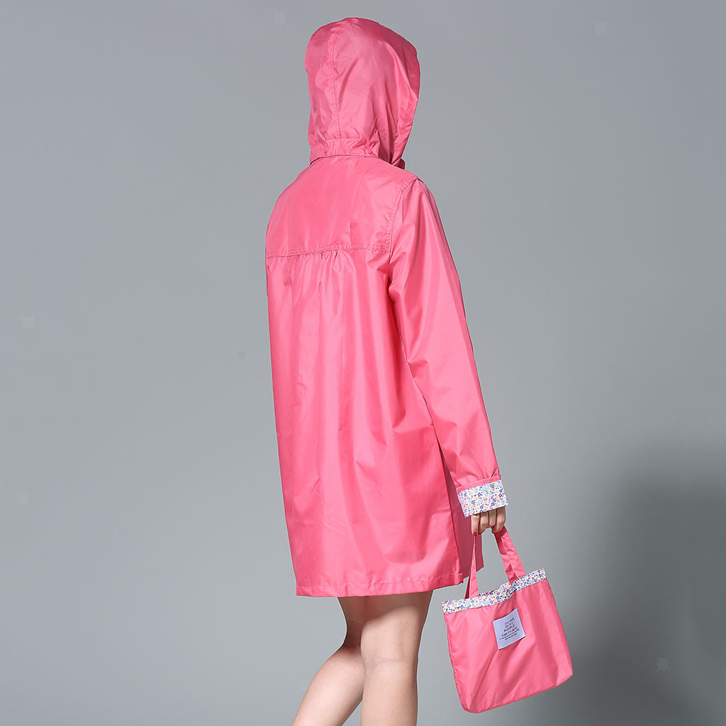Ladies Waterproof Rain Jacket Coat Outdoor Hood Raincoat Lightweight Poncho Pink