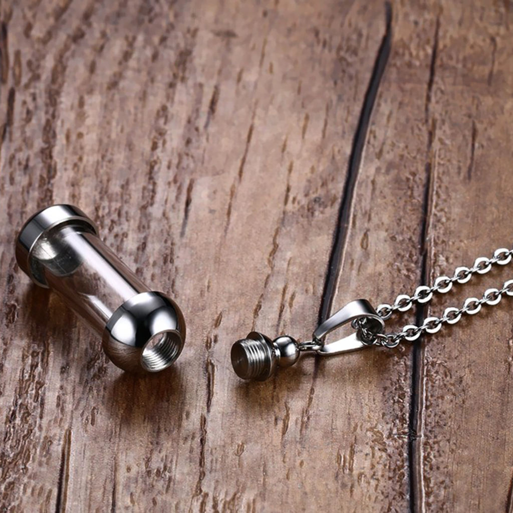 2x Steel Pet Urn Pendant Necklace for Ashes Hair Keepsake Memorial Jewelry