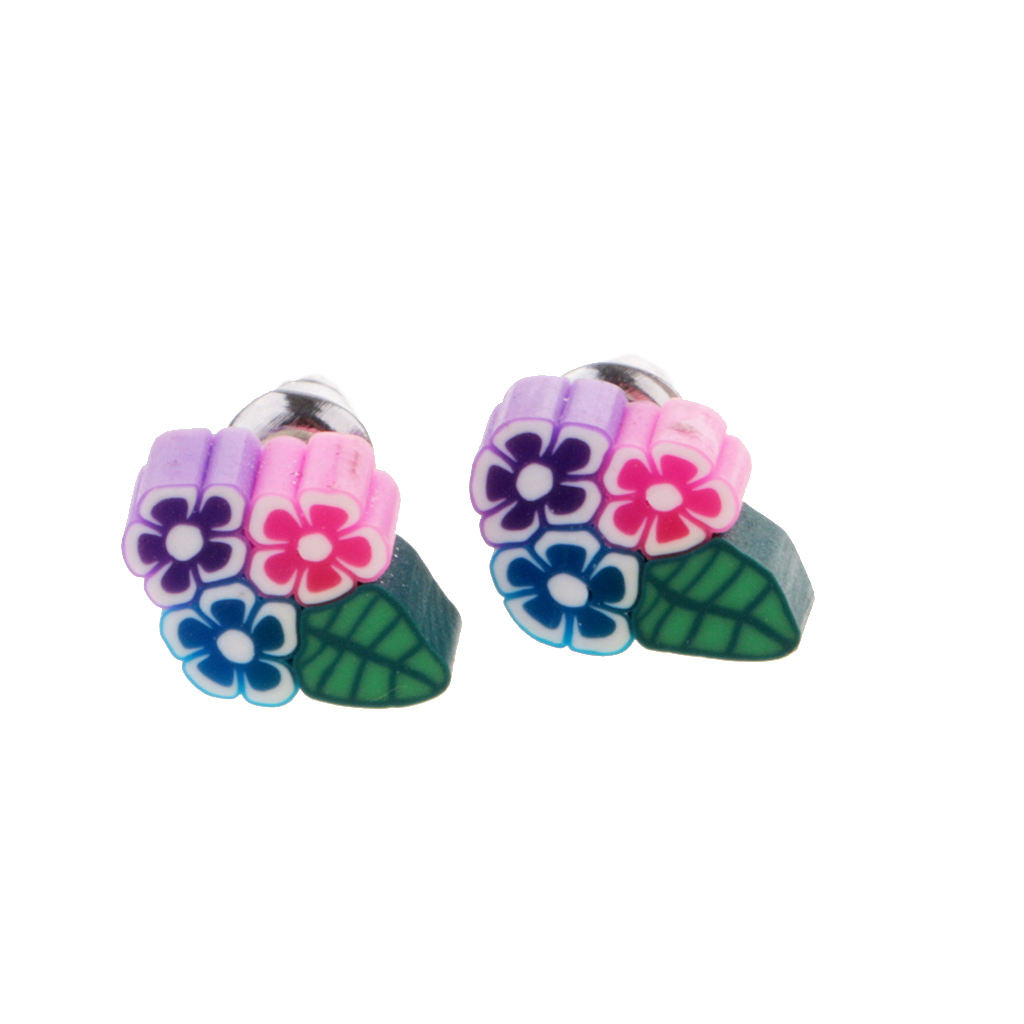 10mm 12 Pairs Cute Multi-color Polymer Clay Women Ear Stud Earrings Flower