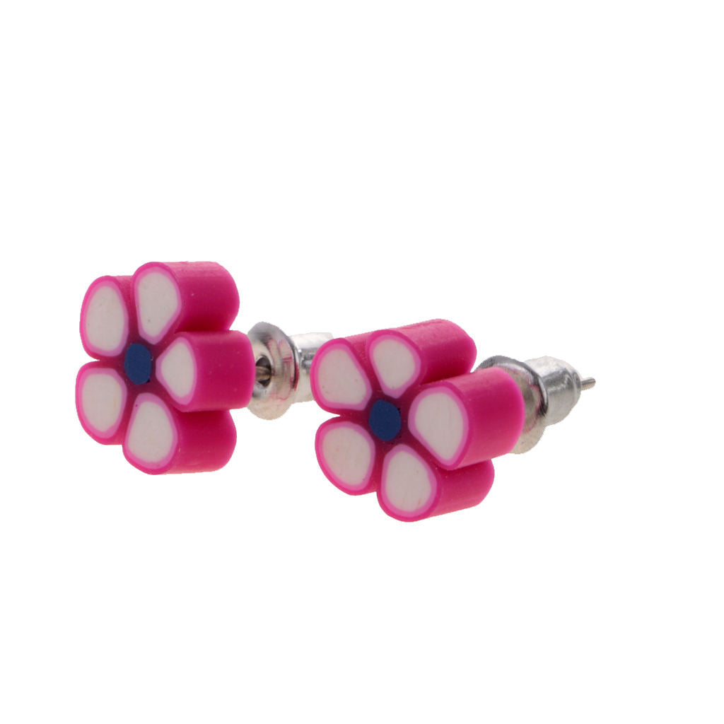 10mm 12 Pairs Cute Multi-color Polymer Clay Women Ear Stud Earrings Flower