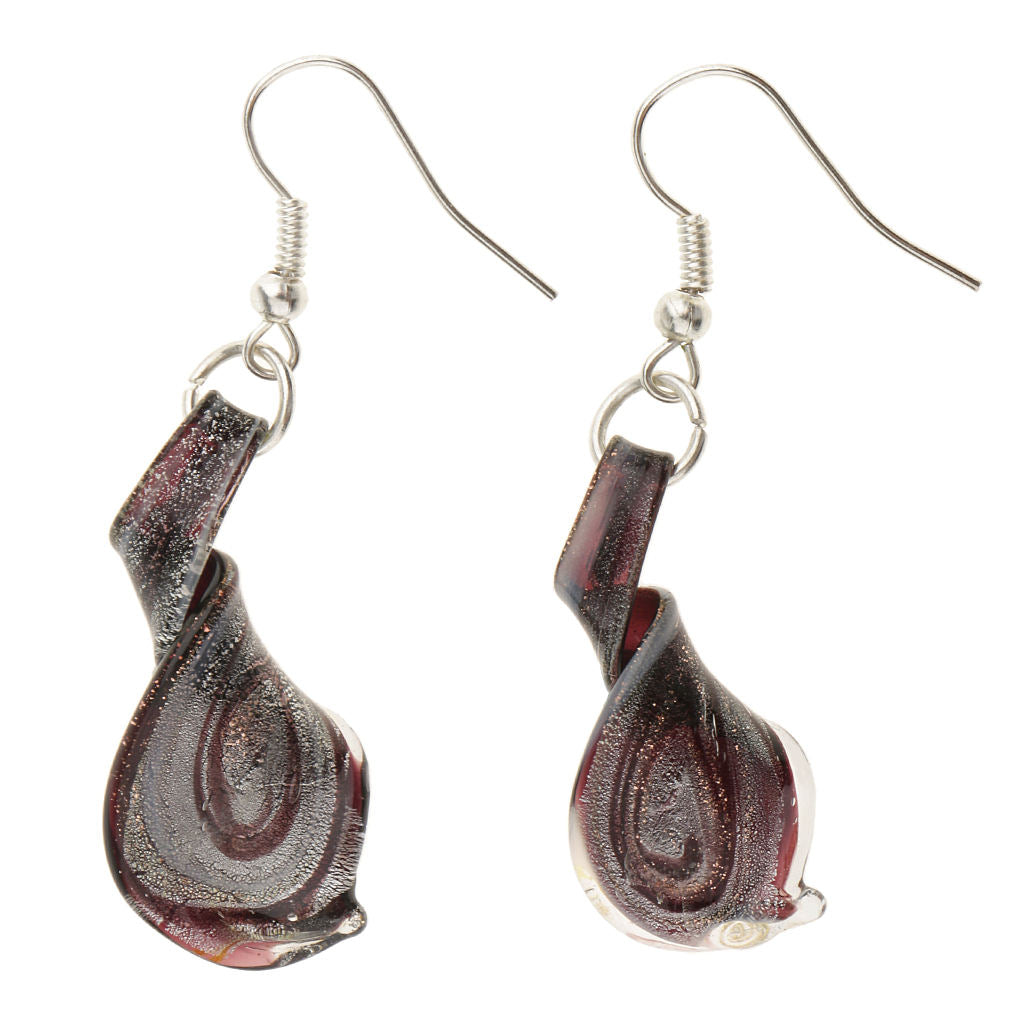 Women Glass Spiral Necklace Dangle Fish Hook Earrings Jewelry Set  Black