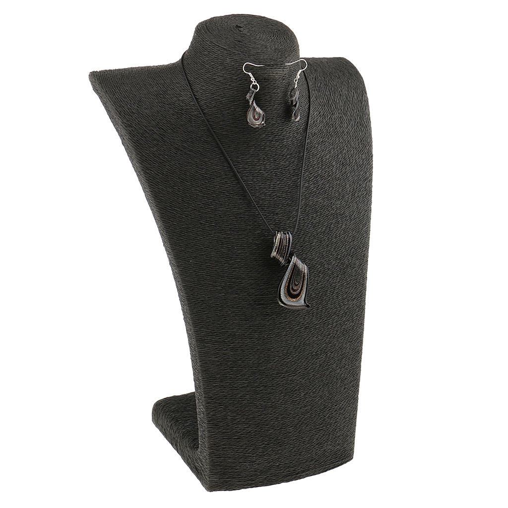 Women Glass Spiral Necklace Dangle Fish Hook Earrings Jewelry Set  Black