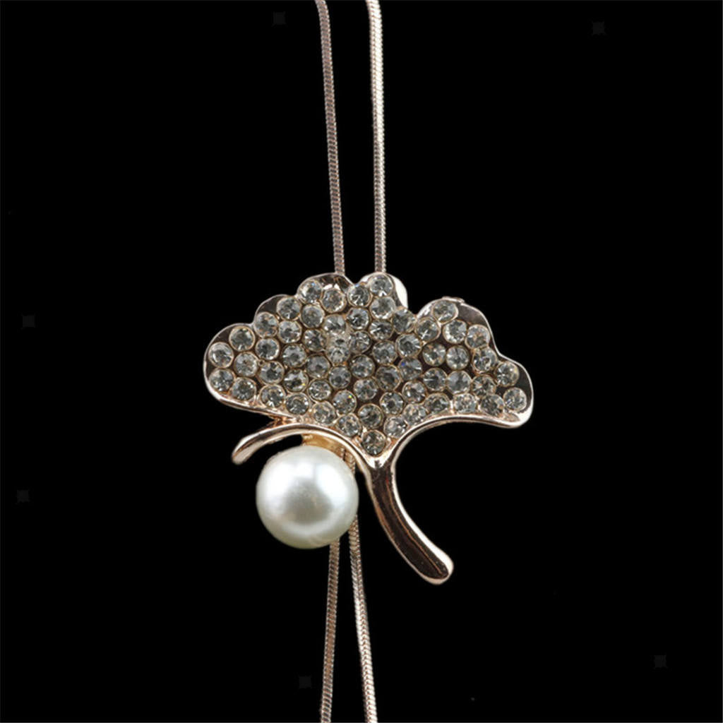 Women Fashion Crystal Leaf Pendant Long Sweater Clothing Chain Necklace
