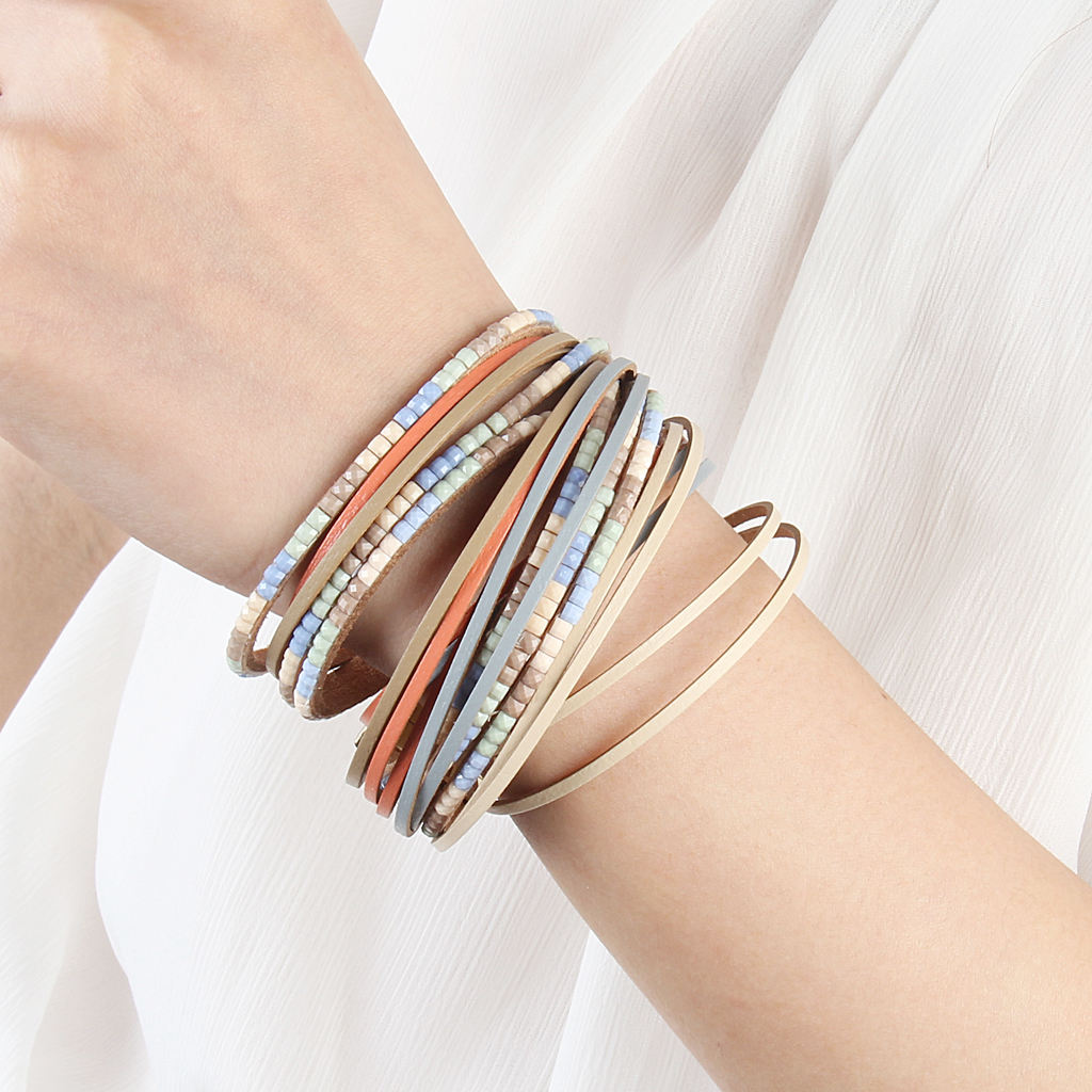 Punk Fashion Biker Tribal Jewelry PU Leather Cuff Rivets Bracelet Multicolor