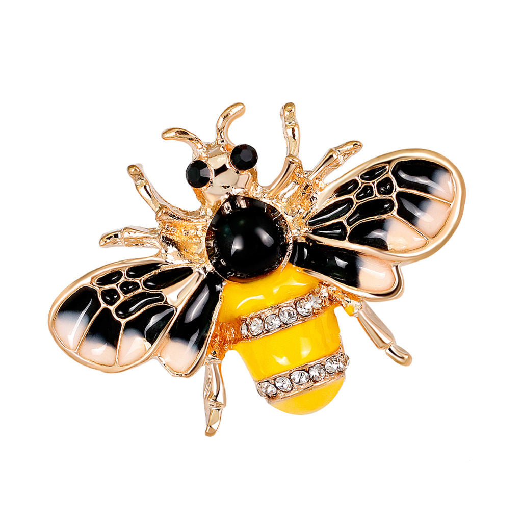 2 Pieces Rhinestone Crystal Enamel Insect Animal Honeybee Pin Corsage