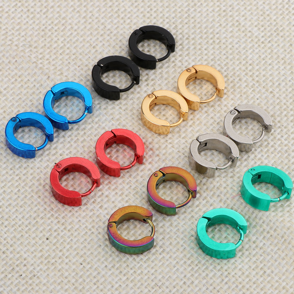 Prettyia 14Pcs Stainless Steel Women Hoop Earrings for Men Huggie Piercings