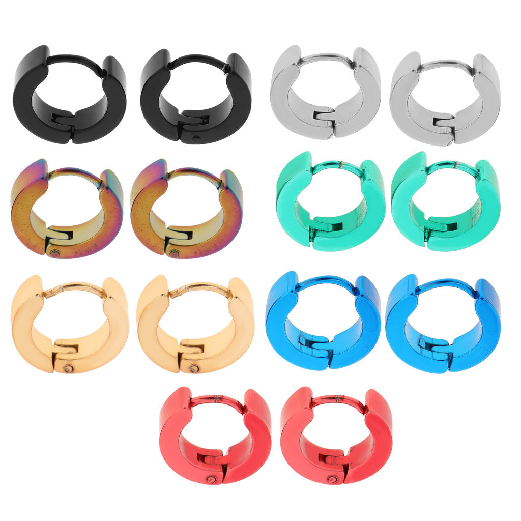 Prettyia 14Pcs Stainless Steel Women Hoop Earrings for Men Huggie Piercings