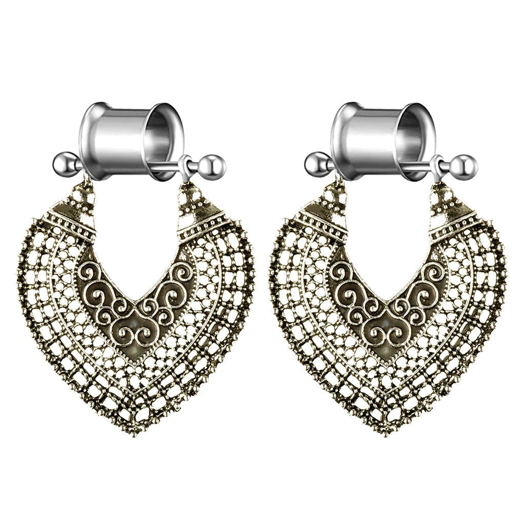 Bronze Stainless Steel Heart  Pendant Earrings Ear Expander Tunnels Plug  8