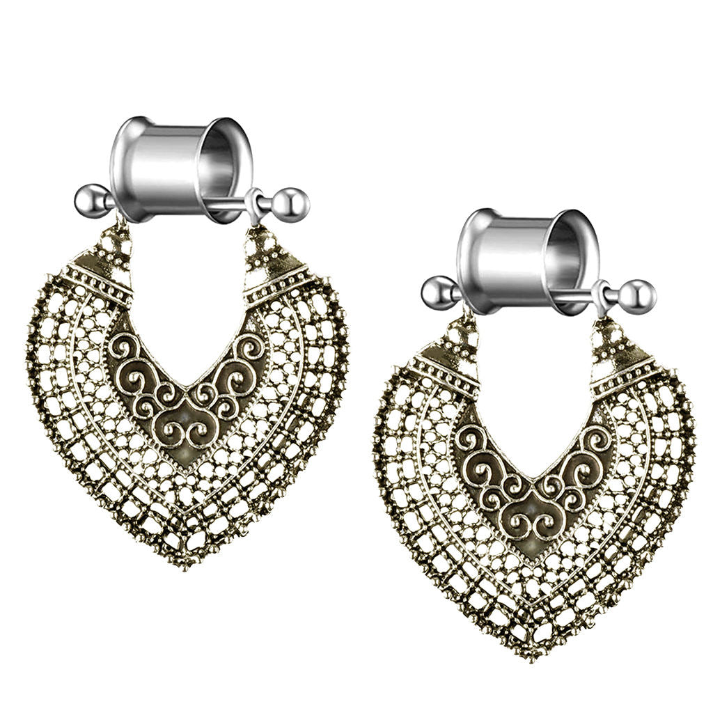 Bronze Stainless Steel Heart  Pendant Earrings Ear Expander Tunnels Plug  8