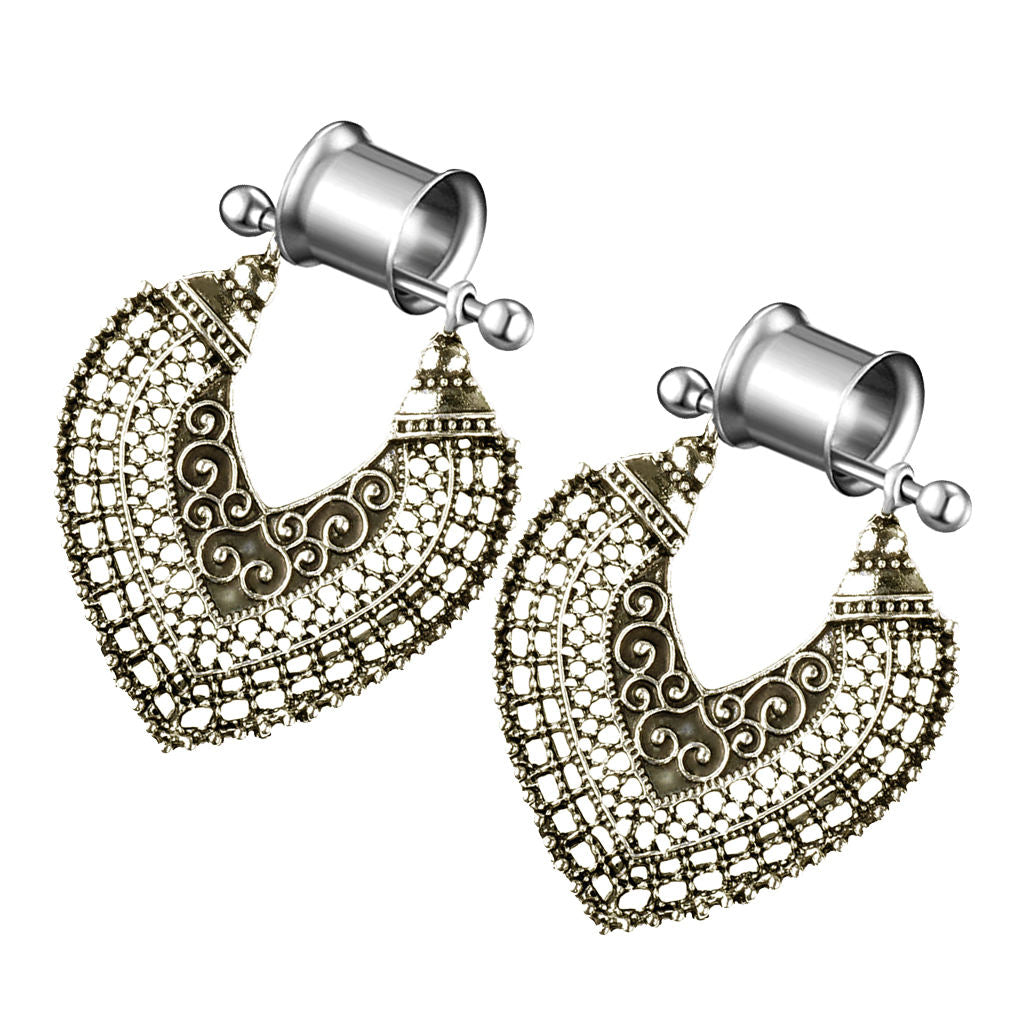 Bronze Stainless Steel Heart  Pendant Earrings Ear Expander Tunnels Plug  8
