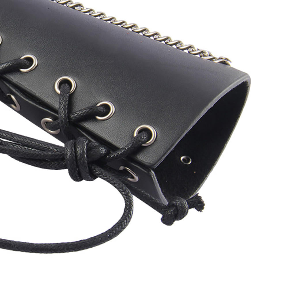 Punk PU Leather Gauntlet Rivet Bracelet Wristband Wrap Cuff Band Black