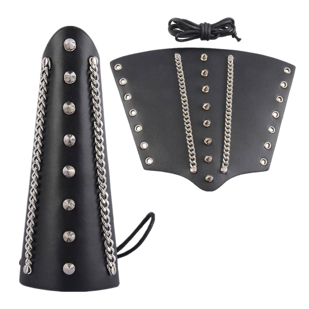 Punk PU Leather Gauntlet Rivet Bracelet Wristband Wrap Cuff Band Black