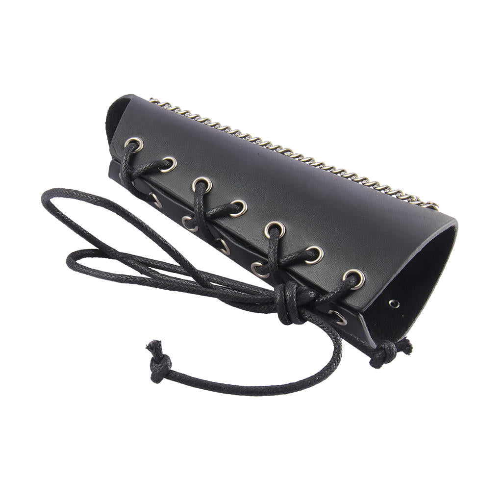 Punk PU Leather Gauntlet Rivet Bracelet Wristband Wrap Cuff Band Black