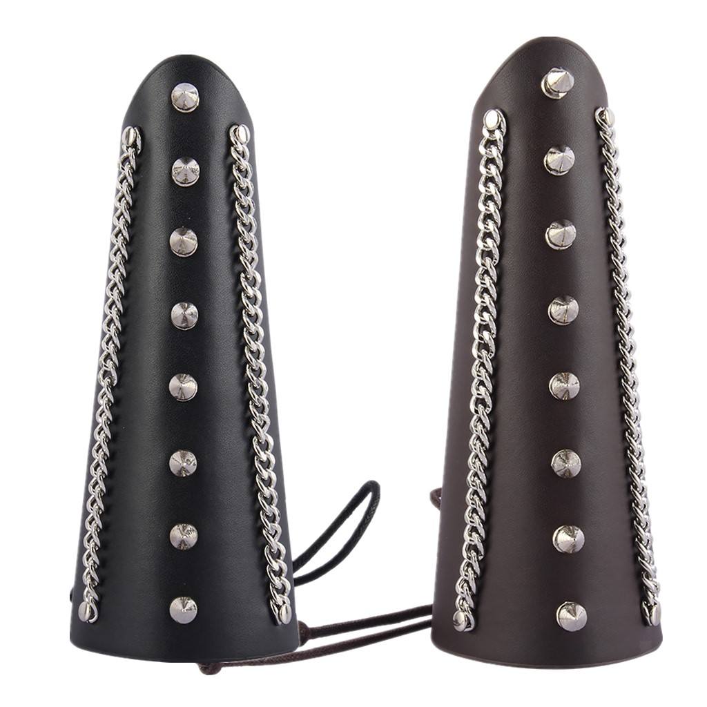 Punk PU Leather Gauntlet Rivet Bracelet Wristband Wrap Cuff Band Black