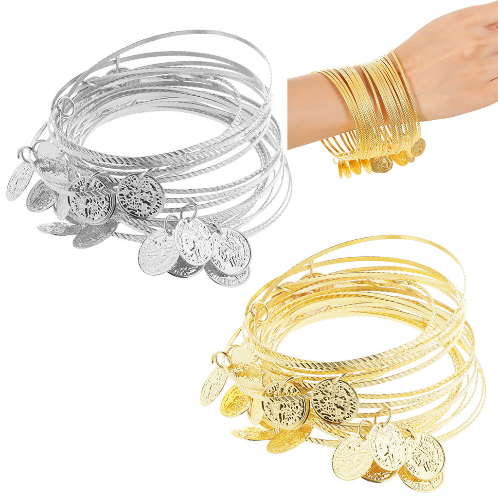 40 Pieces Multiple Bangles Bracelets Fashion Jewelry for Belly Dancing