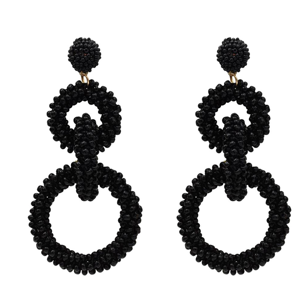 Womens Fashion Statement Link Round Circle Geometric Dangle Earrings Black