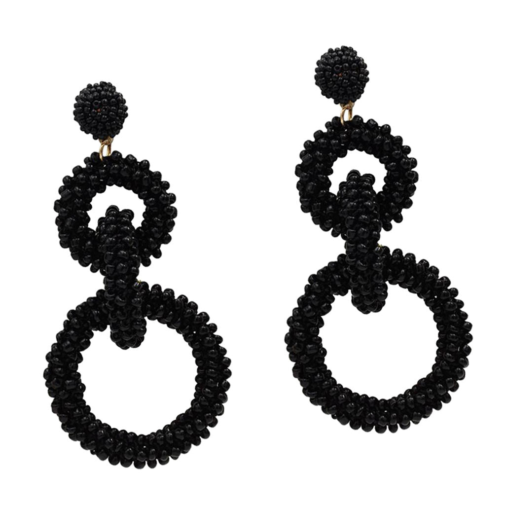 Womens Fashion Statement Link Round Circle Geometric Dangle Earrings Black