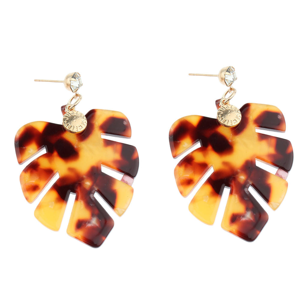Elegant Leaf Dangle Earrings Women Acrylic Hollow Ear Drops Ear Rings Yellow