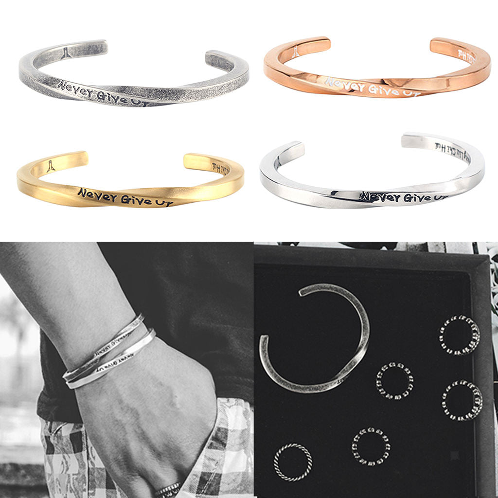 2 Pieces Never Give Up Twist Open Bangle Women Men Couple Jewelry for Men