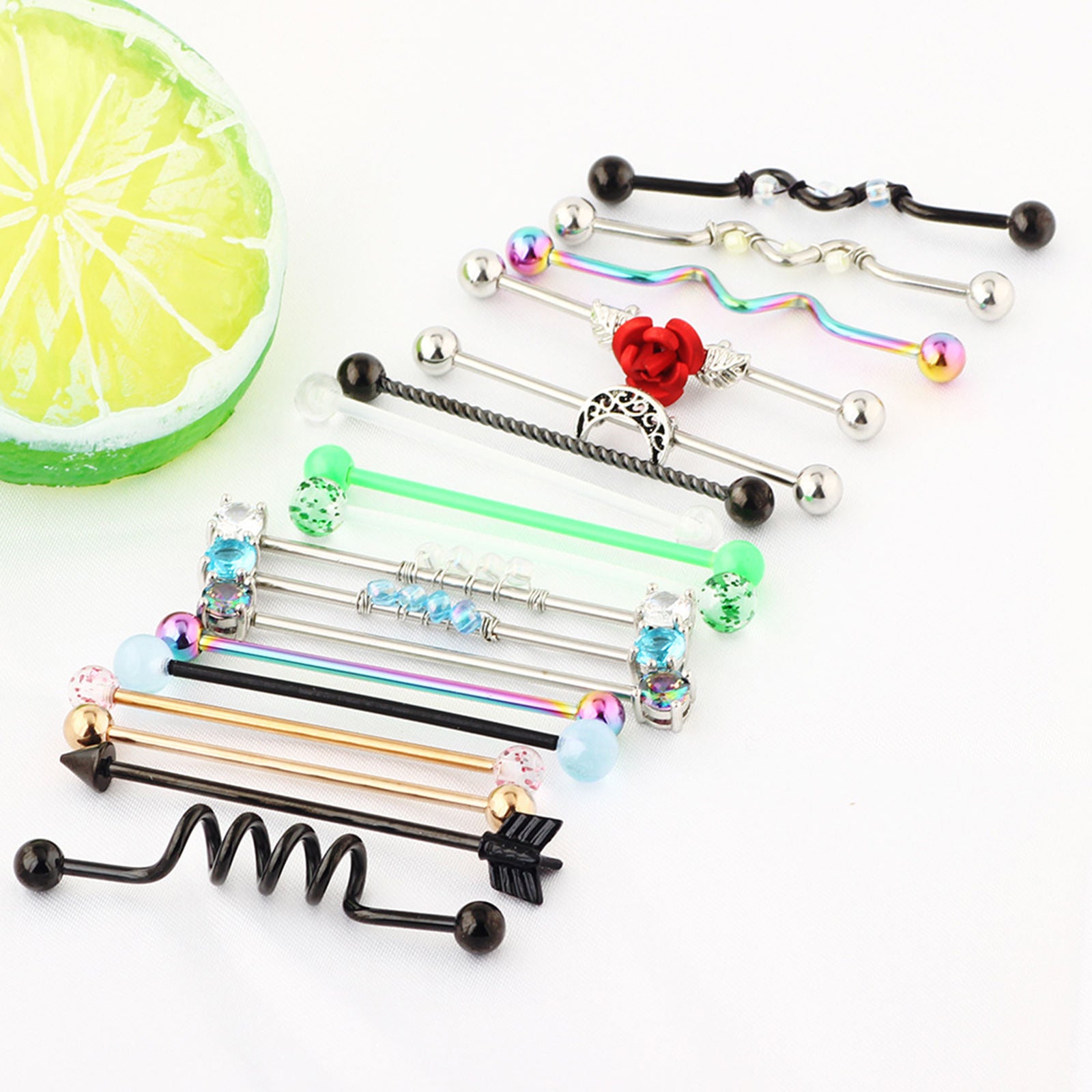 18 Pieces 14G Industrial Barbell Earring Piercing Bar 38mm for Women Men