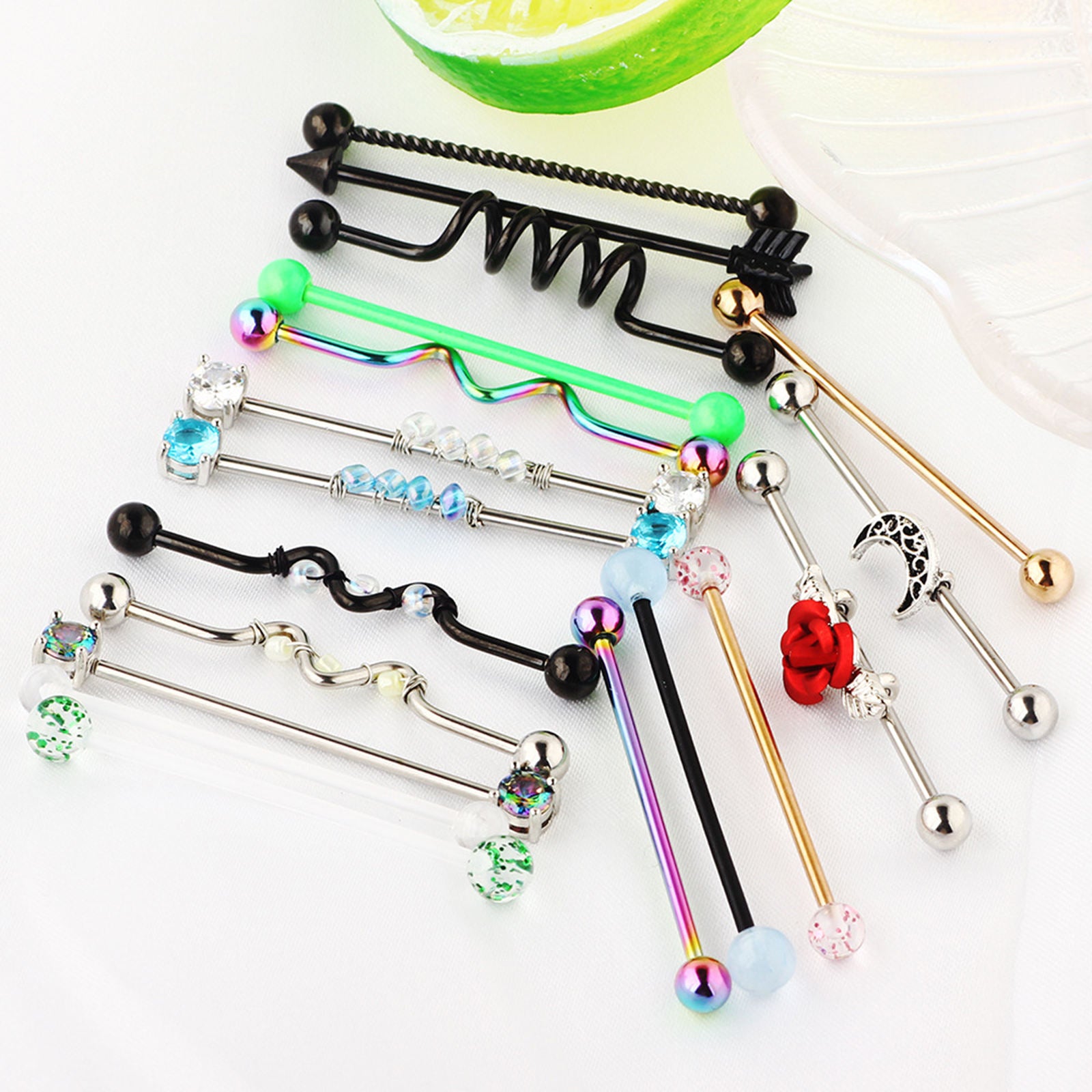 18 Pieces 14G Industrial Barbell Earring Piercing Bar 38mm for Women Men