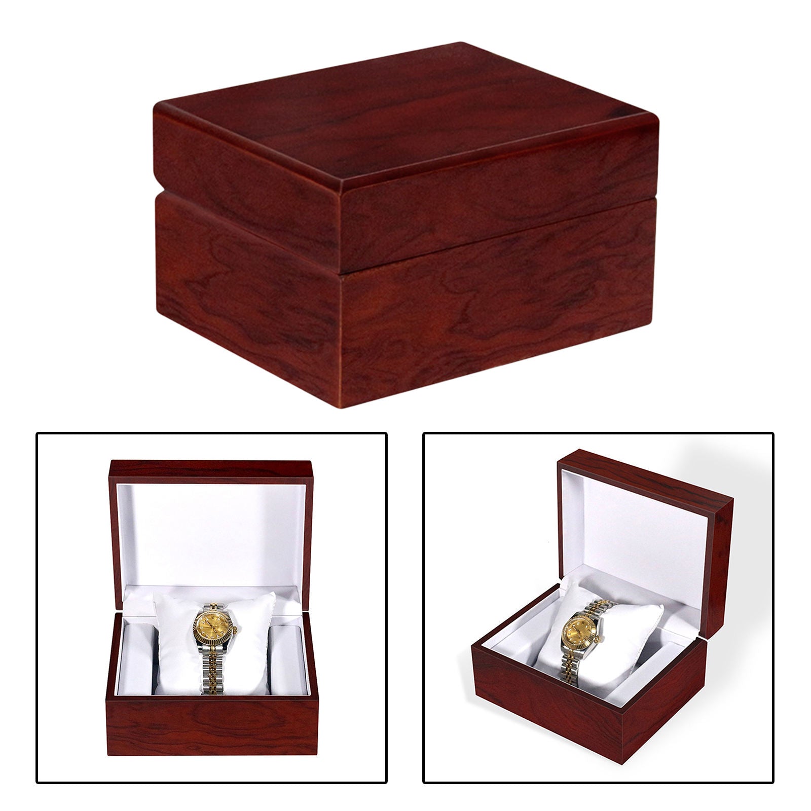 Elegant Watch Case Jewelry Storage Box with White Cushion Wristwatch Display