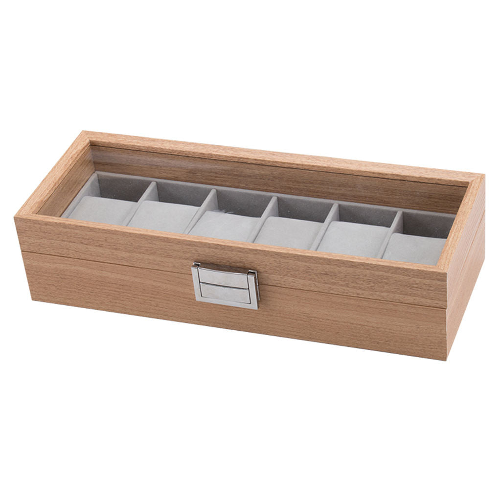 6 Slot Watch Display Case Box w/Clear Top Jewelry Storage Holder Organizer