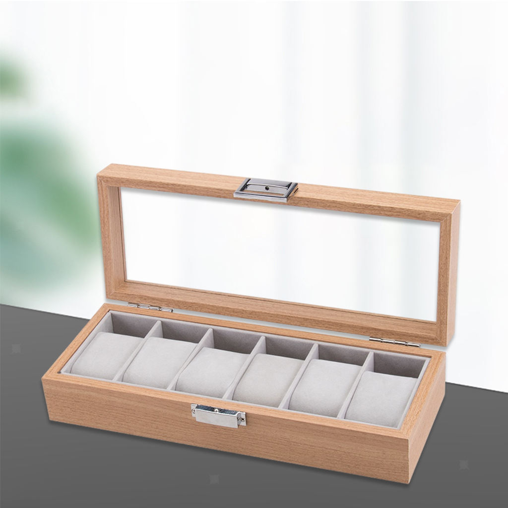 6 Slot Watch Display Case Box w/Clear Top Jewelry Storage Holder Organizer
