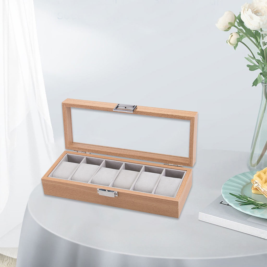 6 Slot Watch Display Case Box w/Clear Top Jewelry Storage Holder Organizer