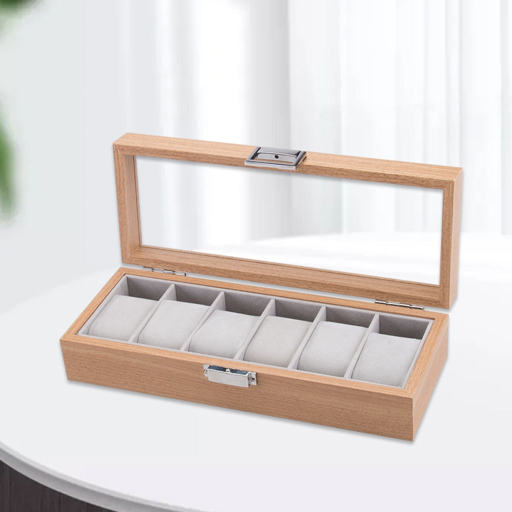 6 Slot Watch Display Case Box w/Clear Top Jewelry Storage Holder Organizer