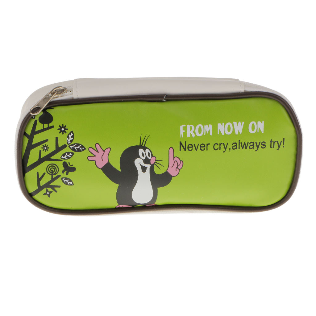 Cute Animal Paint PU Makeup Bag Kids School Pen Pencil Bag Case - Green