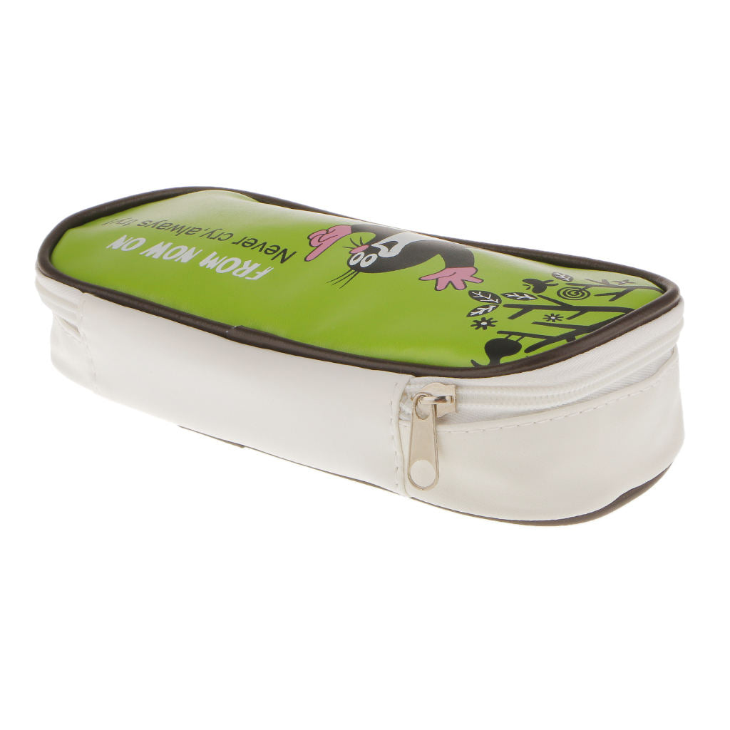 Cute Animal Paint PU Makeup Bag Kids School Pen Pencil Bag Case - Green