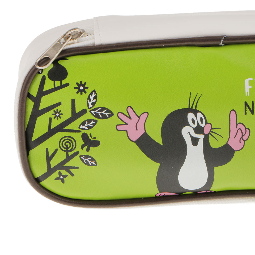 Cute Animal Paint PU Makeup Bag Kids School Pen Pencil Bag Case - Green